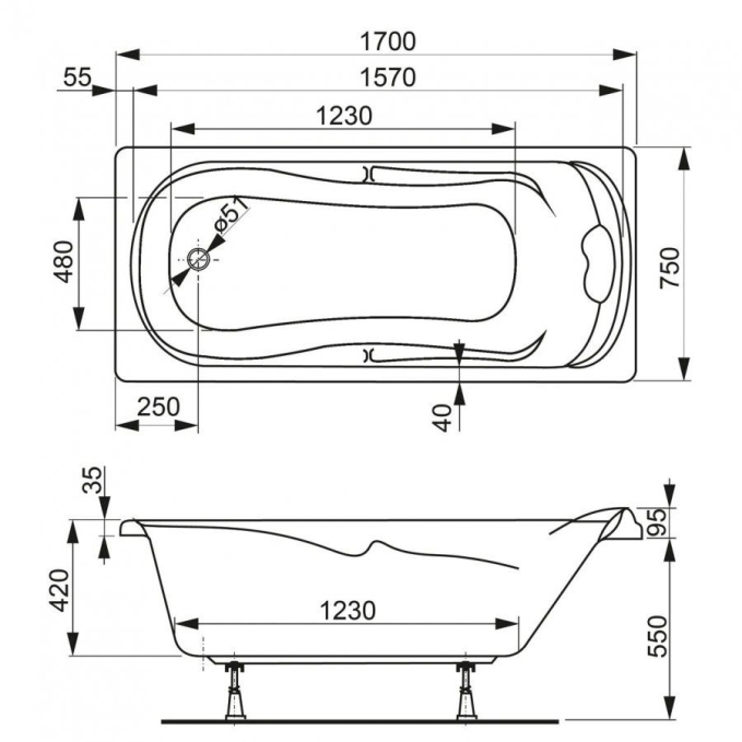Ванна акриловая Vagnerplast Charitka 170x75 VPBA170CHA2X-04