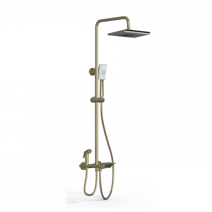 Душевая стойка со смесителем Wonzon & Woghand WW-B3310-BG золото брашированная с термостатом и гигиеническим душем