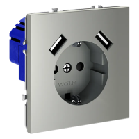 Розетка встраиваемая VOLTUM S70 с заземлением и защитными шторками, 16А, с USB, A+A, (сталь), Voltum, VLS040405 Розетка встраиваемая VOLTUM S70 с заземлением и защитными шторками, 16А, с USB, A+A, (сталь), Voltum, VLS040405
