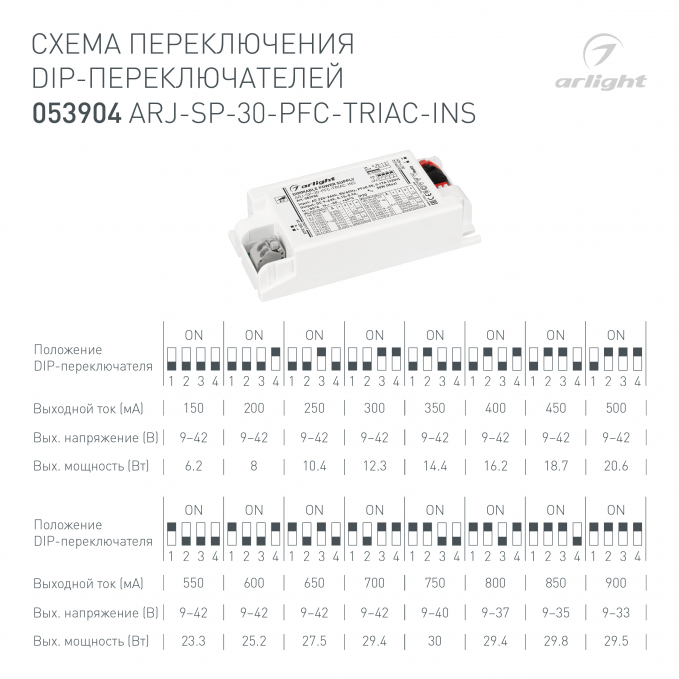 Блок питания ARJ-SP-30-PFC-TRIAC-INS (30W, 9-42V, 0.15-0.9A), Arlight, 053904, изображение 2