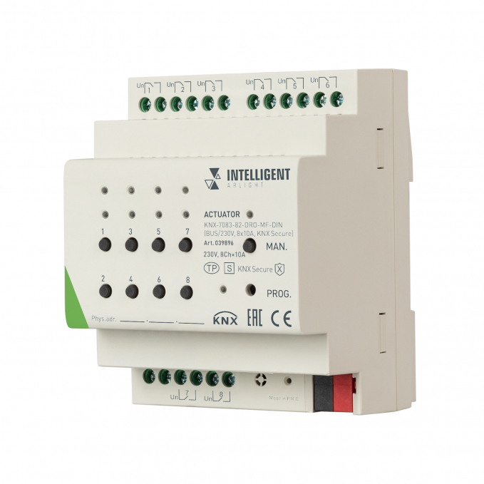 INTELLIGENT ARLIGHT Актуатор KNX-7083-82-DRO-MF-DIN (BUS/230V, 8x10А, KNX Secure), Arlight, 039896, изображение 1 INTELLIGENT ARLIGHT Актуатор KNX-7083-82-DRO-MF-DIN (BUS/230V, 8x10А, KNX Secure), Arlight, 039896, изображение 1