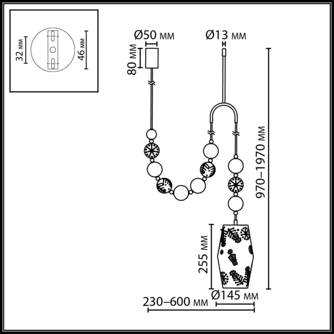 Подвес с держателем E27 1*40W KARELIA PENDANT ODL_EX26 031 ODEON LIGHT 5444/1B, схема товара Подвес с держателем E27 1*40W KARELIA PENDANT ODL_EX26 031 ODEON LIGHT 5444/1B, схема товара