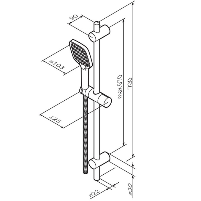 Душевой гарнитур AM.PM Func F018F022 штанга, шланг, лейка 3 режима, черный Душевой гарнитур AM.PM Func F018F022 штанга, шланг, лейка 3 режима, черный