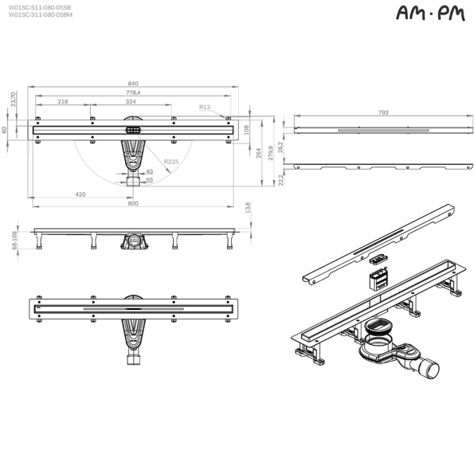 Трап AM.PM MasterFlow W01SC-S11-080-05SB Трап AM.PM MasterFlow W01SC-S11-080-05SB