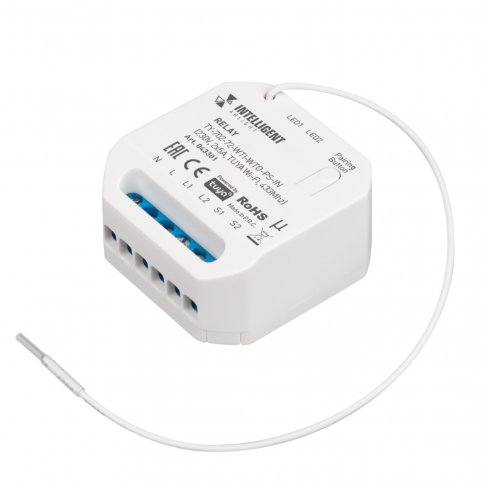 INTELLIGENT ARLIGHT Релейный модуль TY-702-72-WTI-WTO-PS-IN (230V, 2x5A, TUYA Wi-Fi, 433Mhz), Arlight, 043301, изображение 1