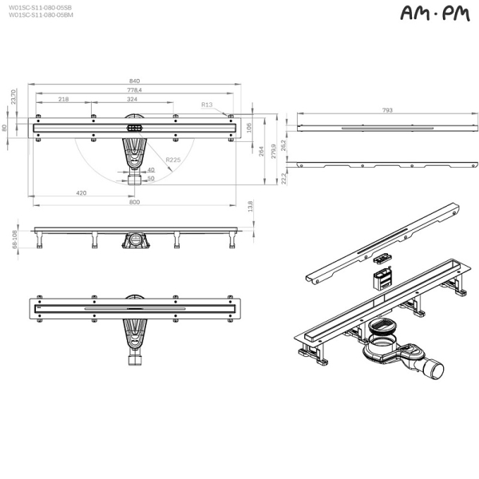 Трап AM.PM MasterFlow W01SC-S11-080-05BM Трап AM.PM MasterFlow W01SC-S11-080-05BM